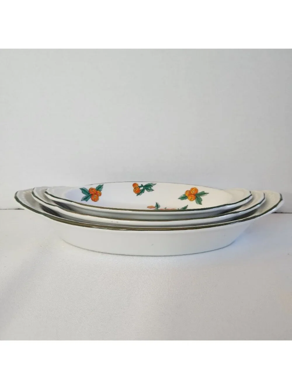 Berry Patch Fine China Oval Serving Dishes Set Of 3 Orange Berry Floral Design M